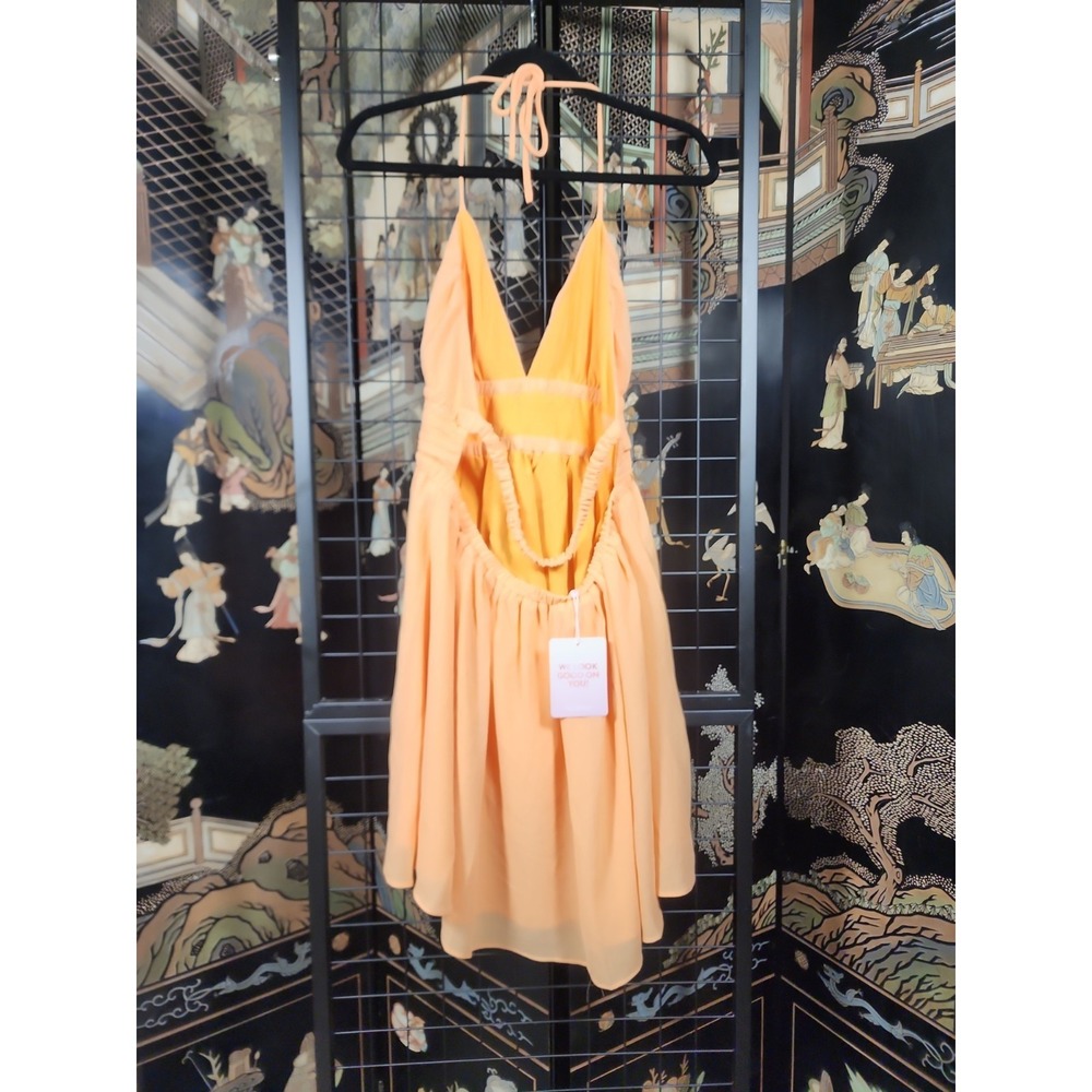 Hello Molly Sunset Tease Chiffon Halter Mini Dress Orange Women's Size XL / 10 - Picture 4 of 8